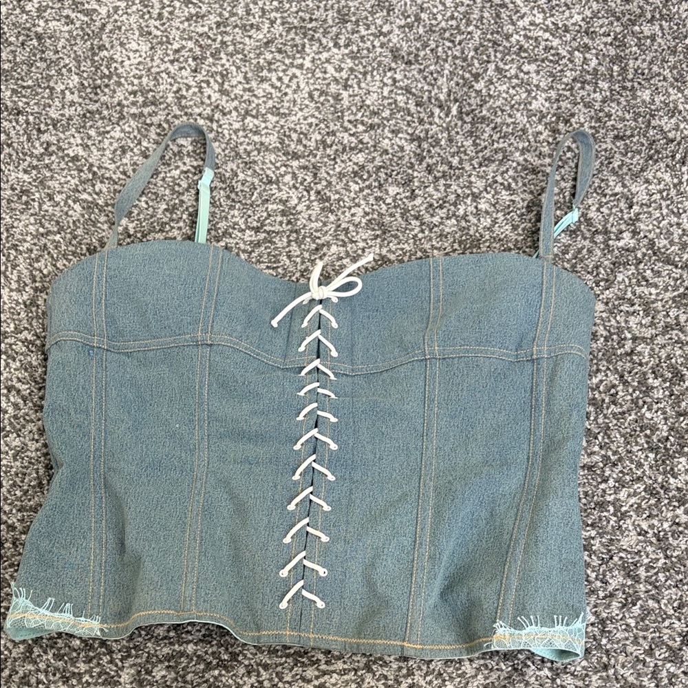 Victoria's Secret Blue Denim Lace-Up Crop Top